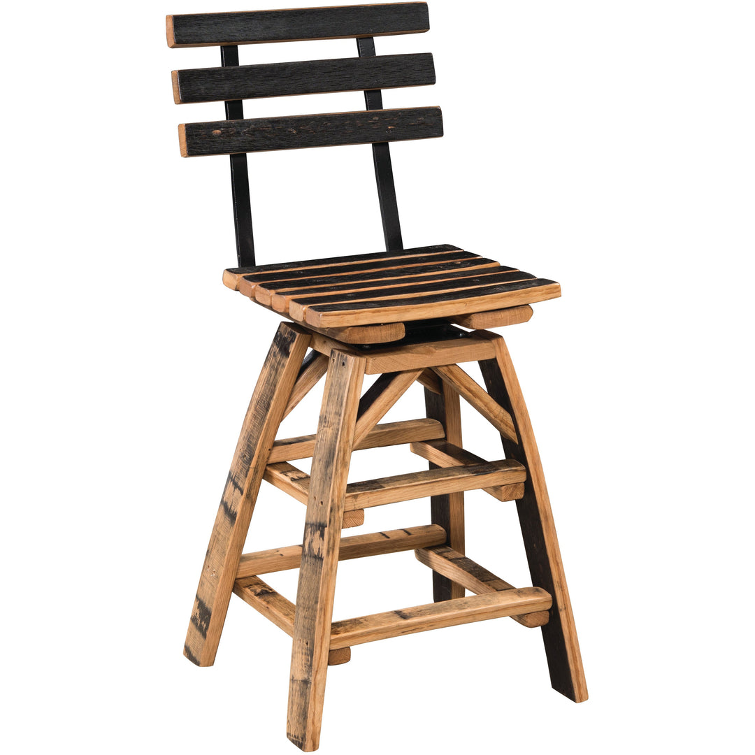 QW Amish Whiskey Barrel Stave Swivel Stool