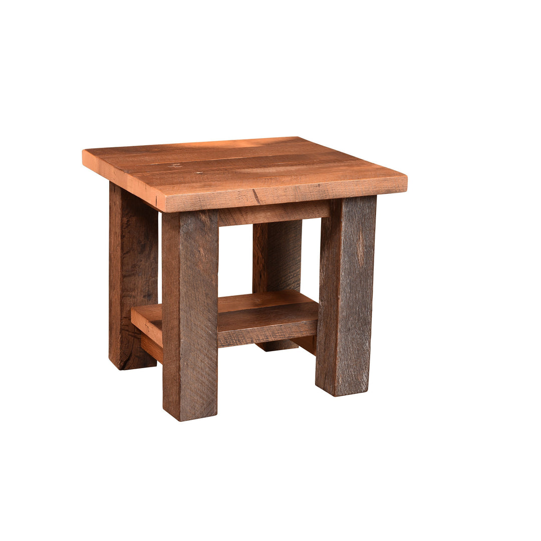 QW Amish Almanzo Reclaimed Barnwood End Table with Shelf BPXW-376-AETS