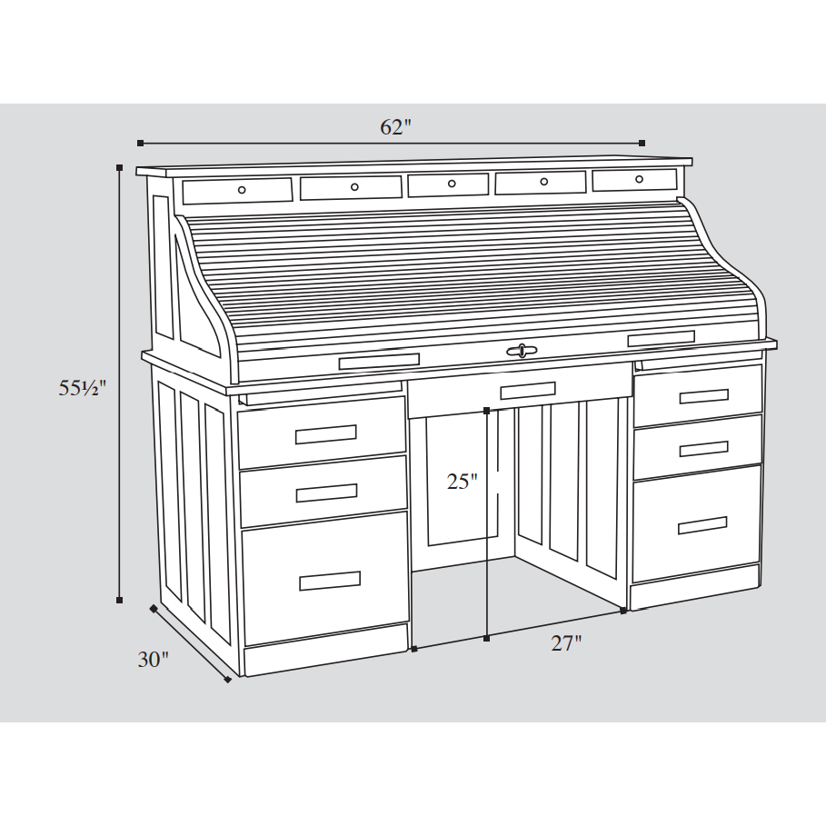 QW Amish Deluxe Live Edge 62" Roll-Top Desk