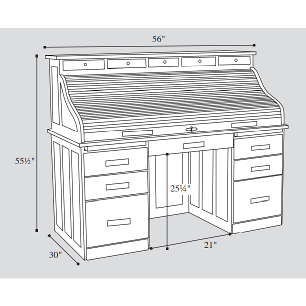 QW Amish Deluxe Traditional 56" Roll-Top Desk