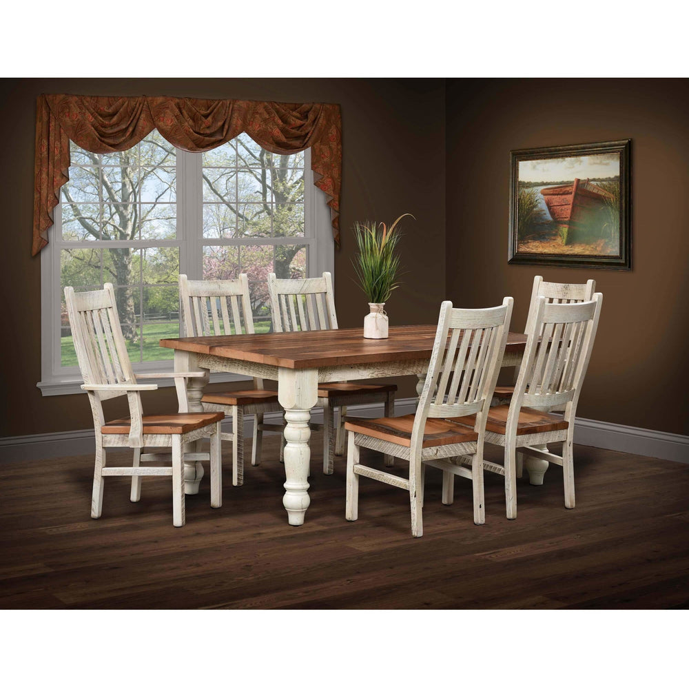 QW Amish Farmhouse Reclaimed Barnwood 7pc Dining Set BPXW-FARMHOUSEGLAZED7