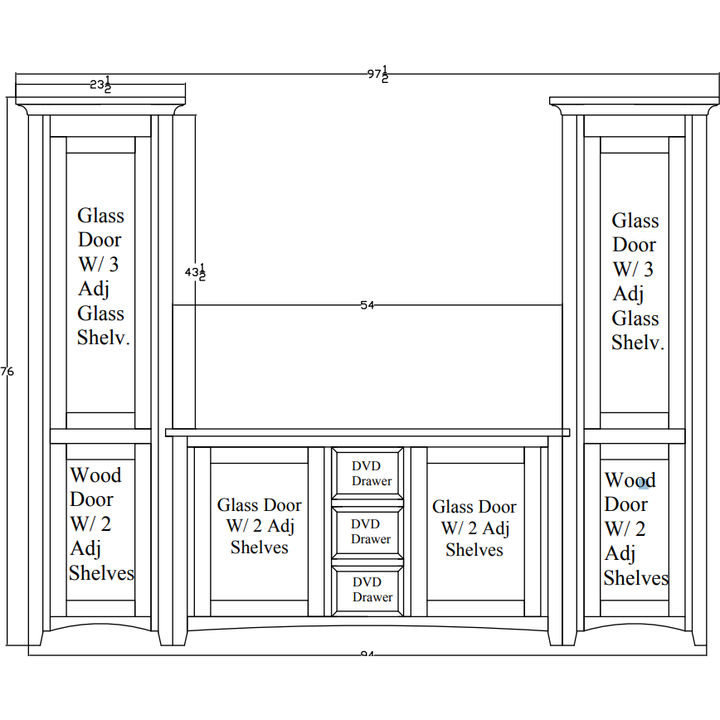 QW Amish Garnet Hill 3pc Wall Unit