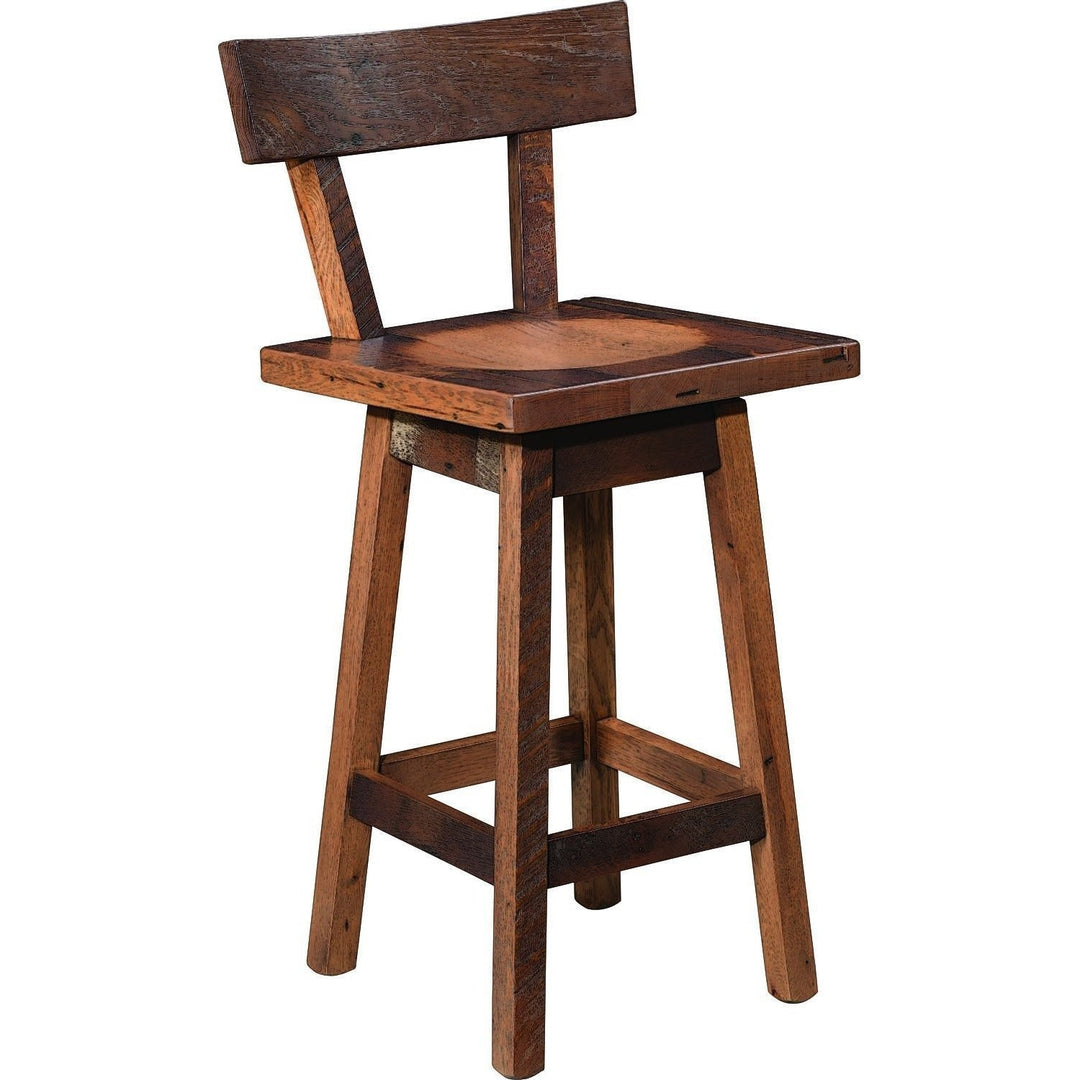 QW Amish Greenville Reclaimed Swivel Stool w/ Back RXQV-GREENVILLE W/BACK & SWIVEL-RECLAIMED