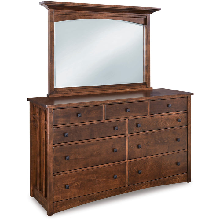 QW Amish Kascade 9 Drawer Dresser with Optional Beveled Arched Crown Mirror