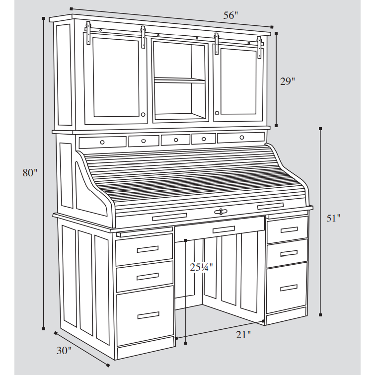 QW Amish Mission Roll-Top Desk with Optional Hutch