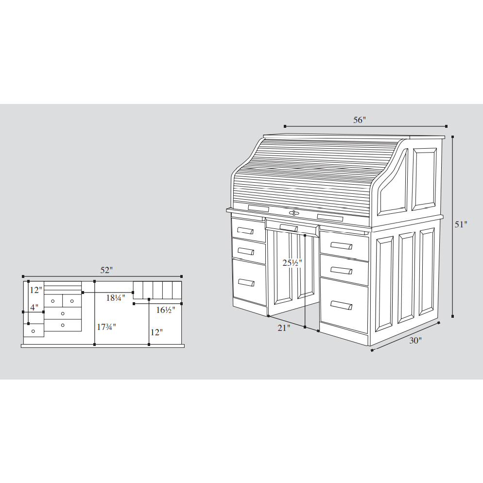 QW Amish Traditional 56" Roll-Top Desk