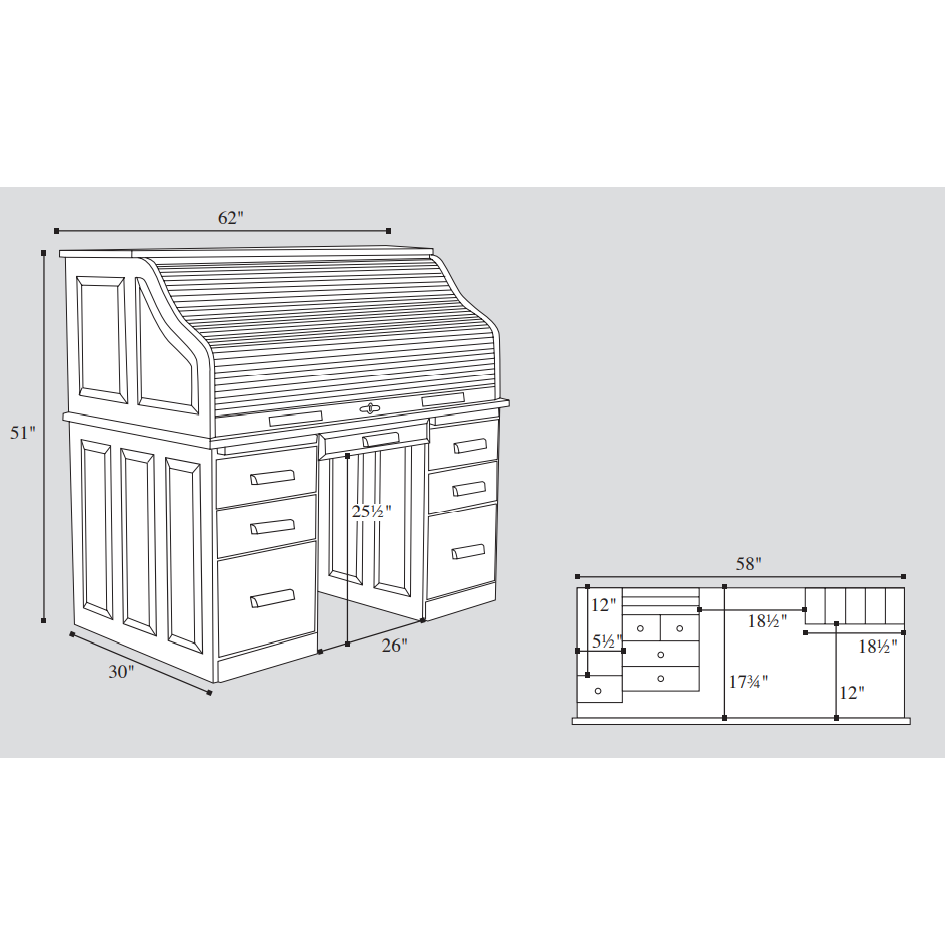 QW Amish Traditional 62" Roll-Top Desk