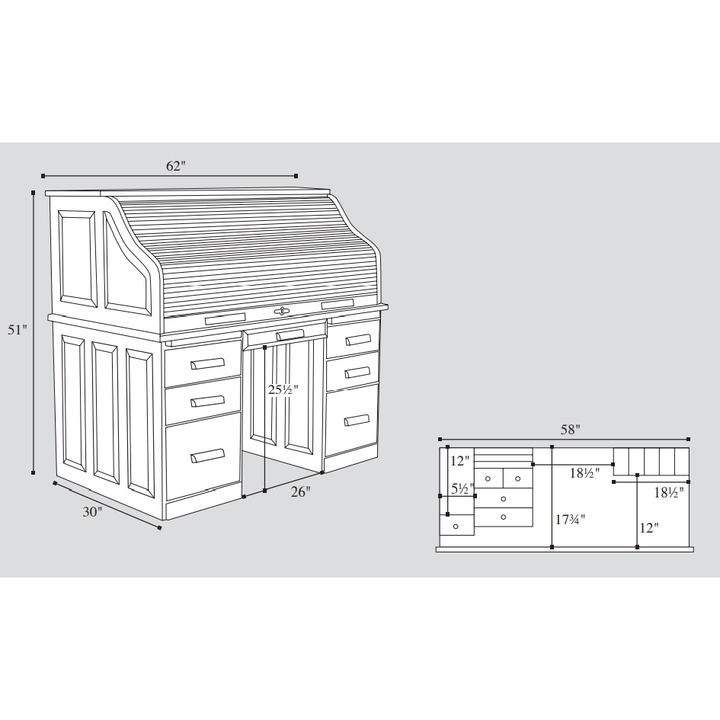 QW Amish Traditional 62" Roll-Top Desk